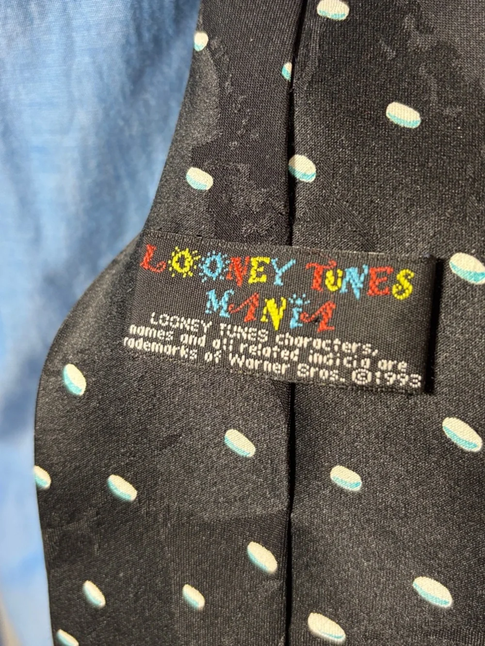 VTG Looney Tunes Christmas Novelty Tie Black with Cartoon Characters 90’s